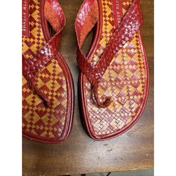 Saks Fifth Avenue Red Leather Braided Flip Flops Size 8 - Picture 2 of 5